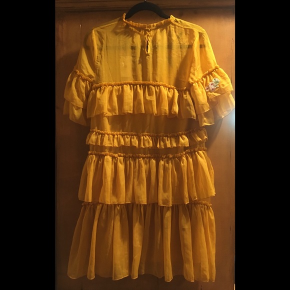 Alpha & Omega Mustard Embroidered Ruffle Dress - Picture 2 of 3